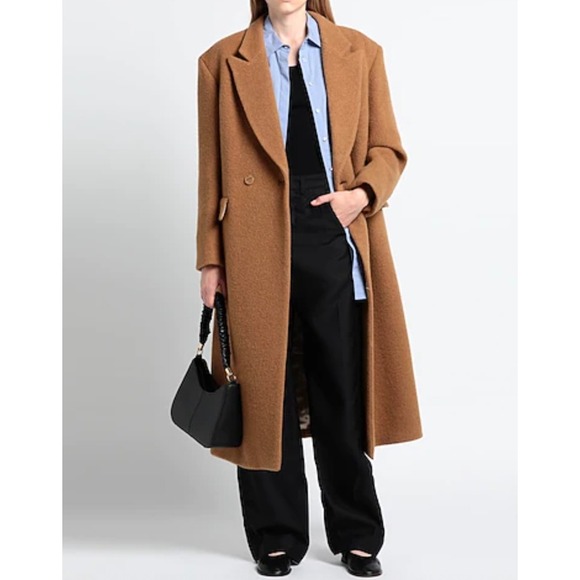Sandro Jackets & Blazers - Sandro Straight Cut Brushed Wool Coat Double Breasted Long Camel Brown 36 S